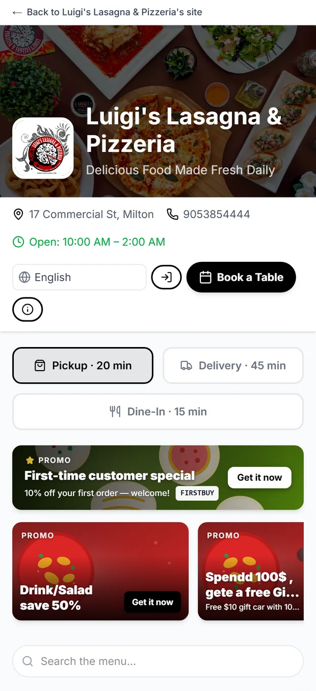 Menu & item options